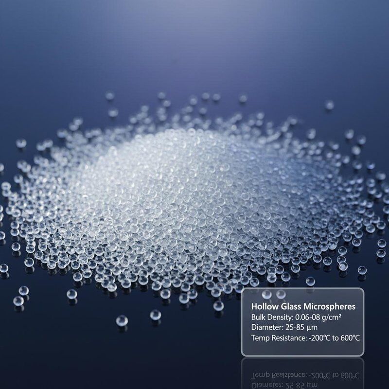 كرات زجاجية مجوفة بكثافة حجمية 0.06-0.08، وقطر 25-85 ميكرومتر، ومقاومة حرارية من -200 درجة مئوية إلى 600 درجة مئوية