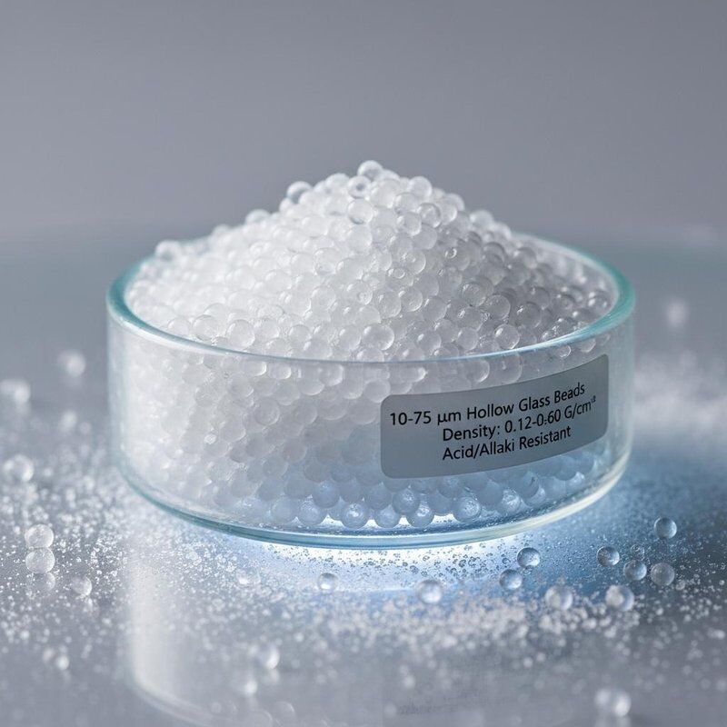 10-75 ميكروميتر قطر حبات الزجاج المجوفة مع 0.12-0.60 غرام / سم 3 كثافة ومقاومة جيدة للأحماض والحلزون